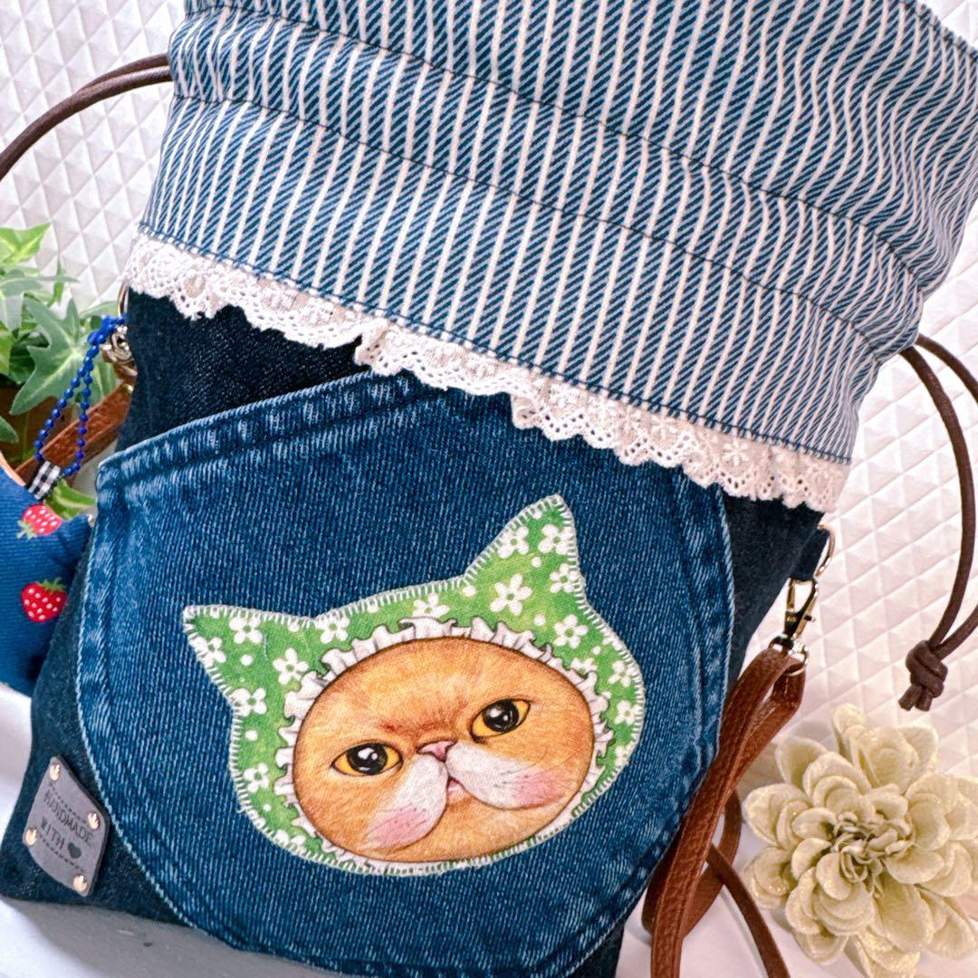 ゆ*ら様 コヤンイサムチョン♡着ぐるみクム君のデニムリメイク巾着ショルダー