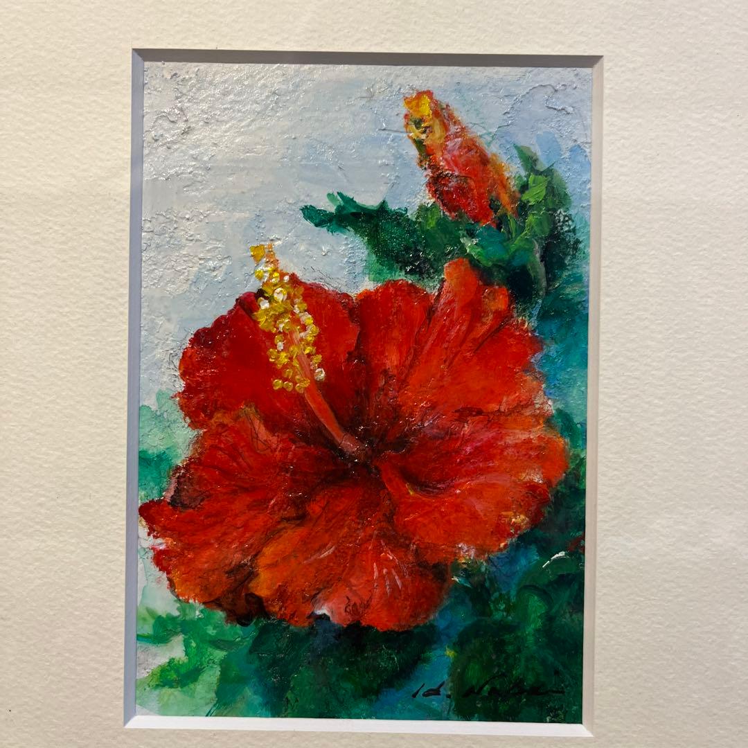 ハイビスカス　　アクリル画　額付き