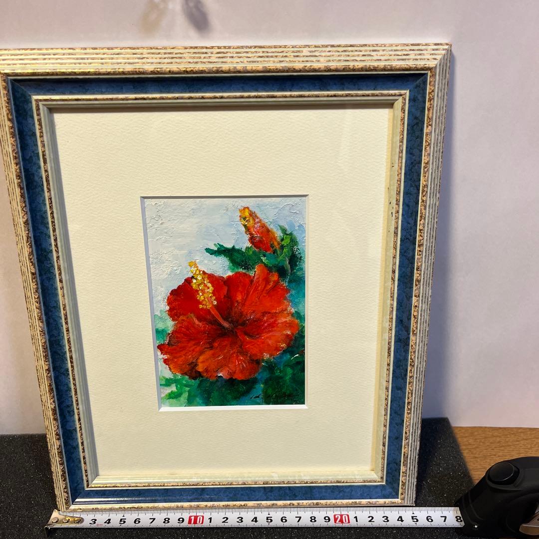 ハイビスカス　　アクリル画　額付き