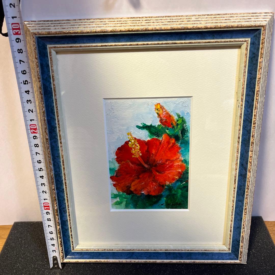 ハイビスカス　　アクリル画　額付き