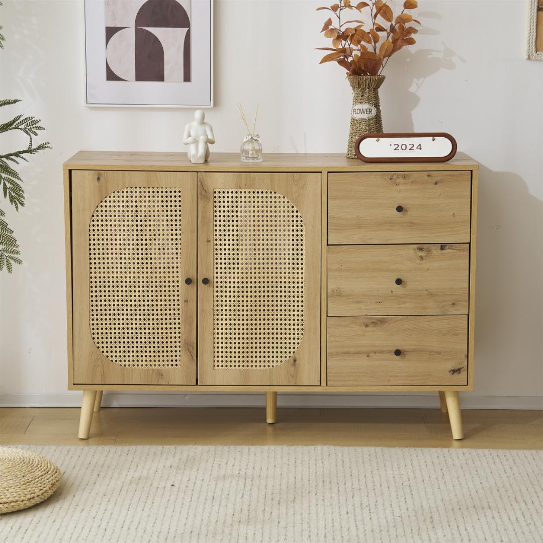 キャビネット サイドボード 引き出し付 大容量 2段収納 サイドボード 扉付き