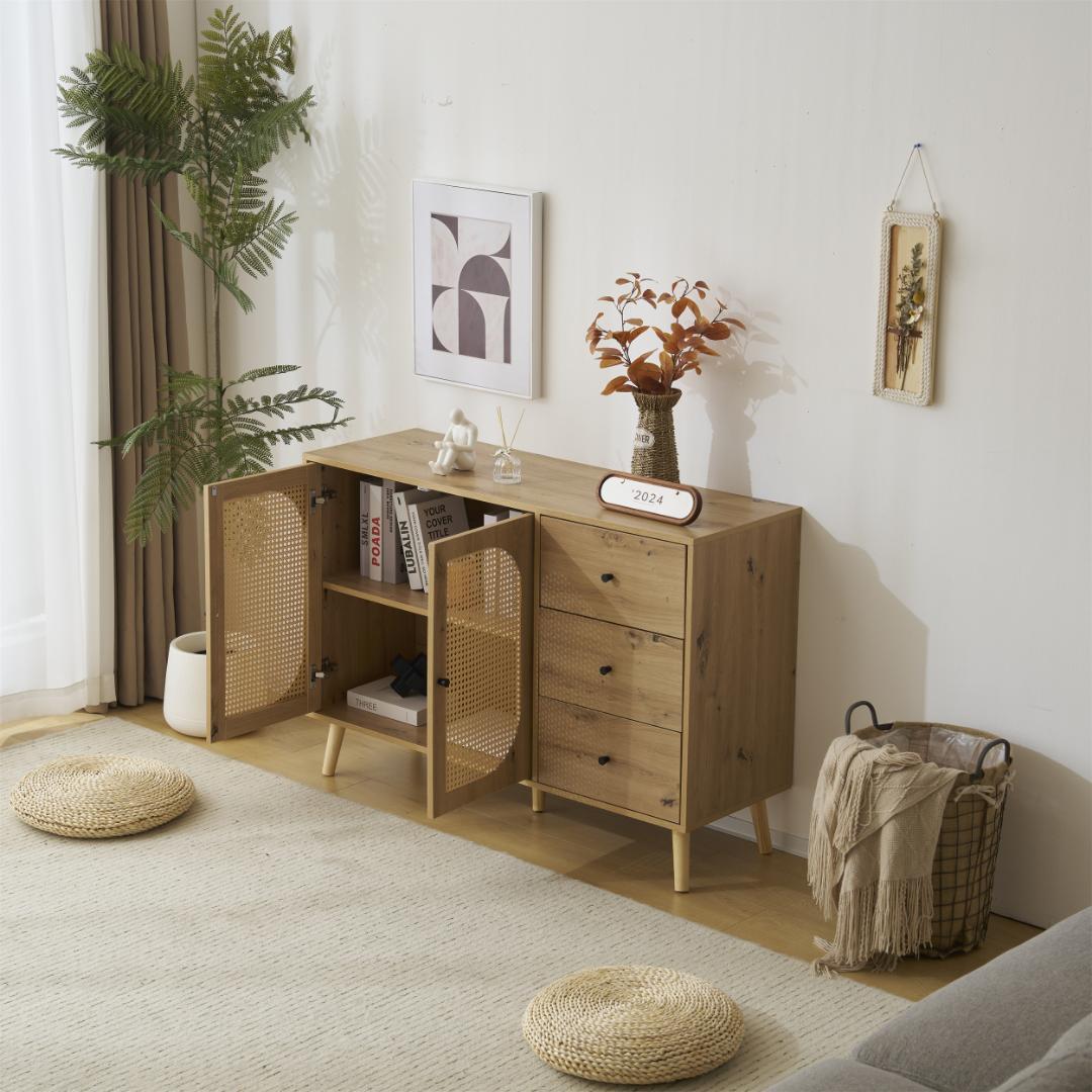 キャビネット サイドボード 引き出し付 大容量 2段収納 サイドボード 扉付き