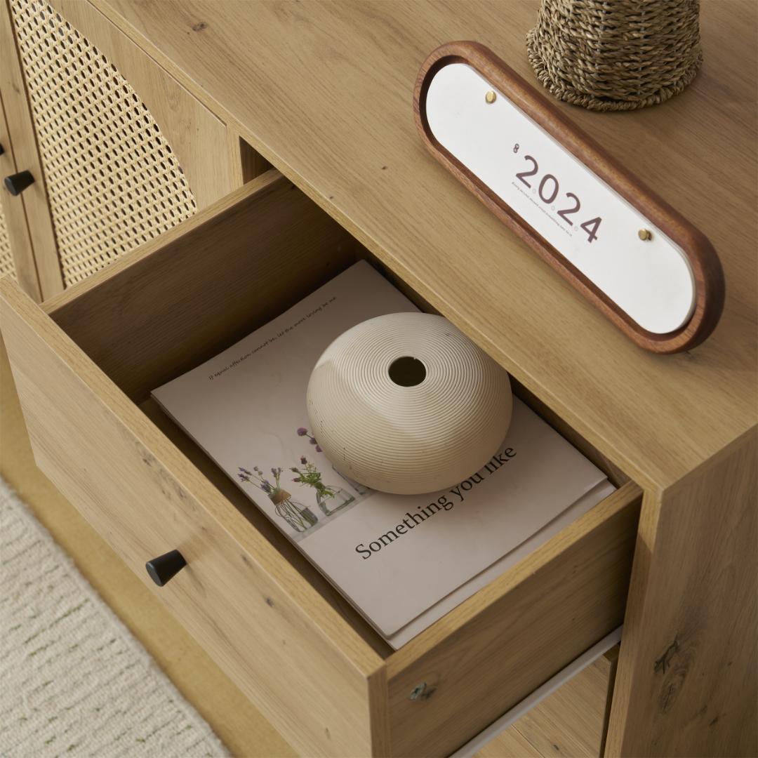 キャビネット サイドボード 引き出し付 大容量 2段収納 サイドボード 扉付き