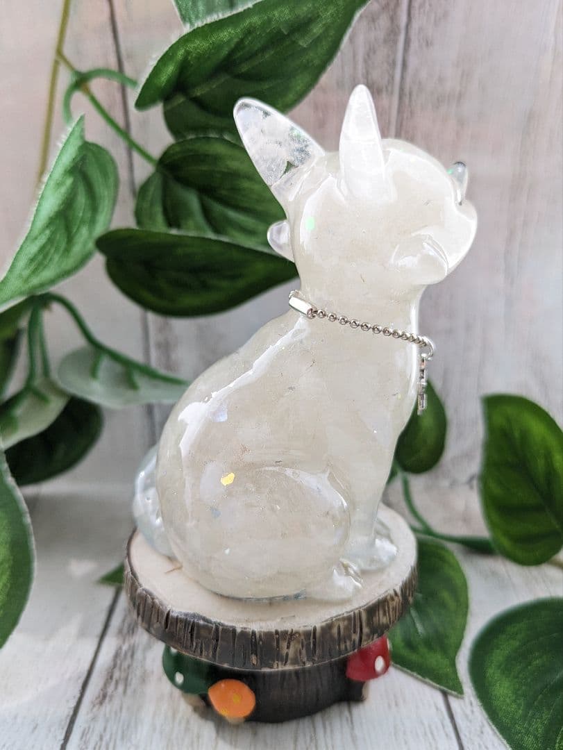 【(*´꒳`*)】ブルームーンストーンの白狐さん形オルゴナイト☆他１点