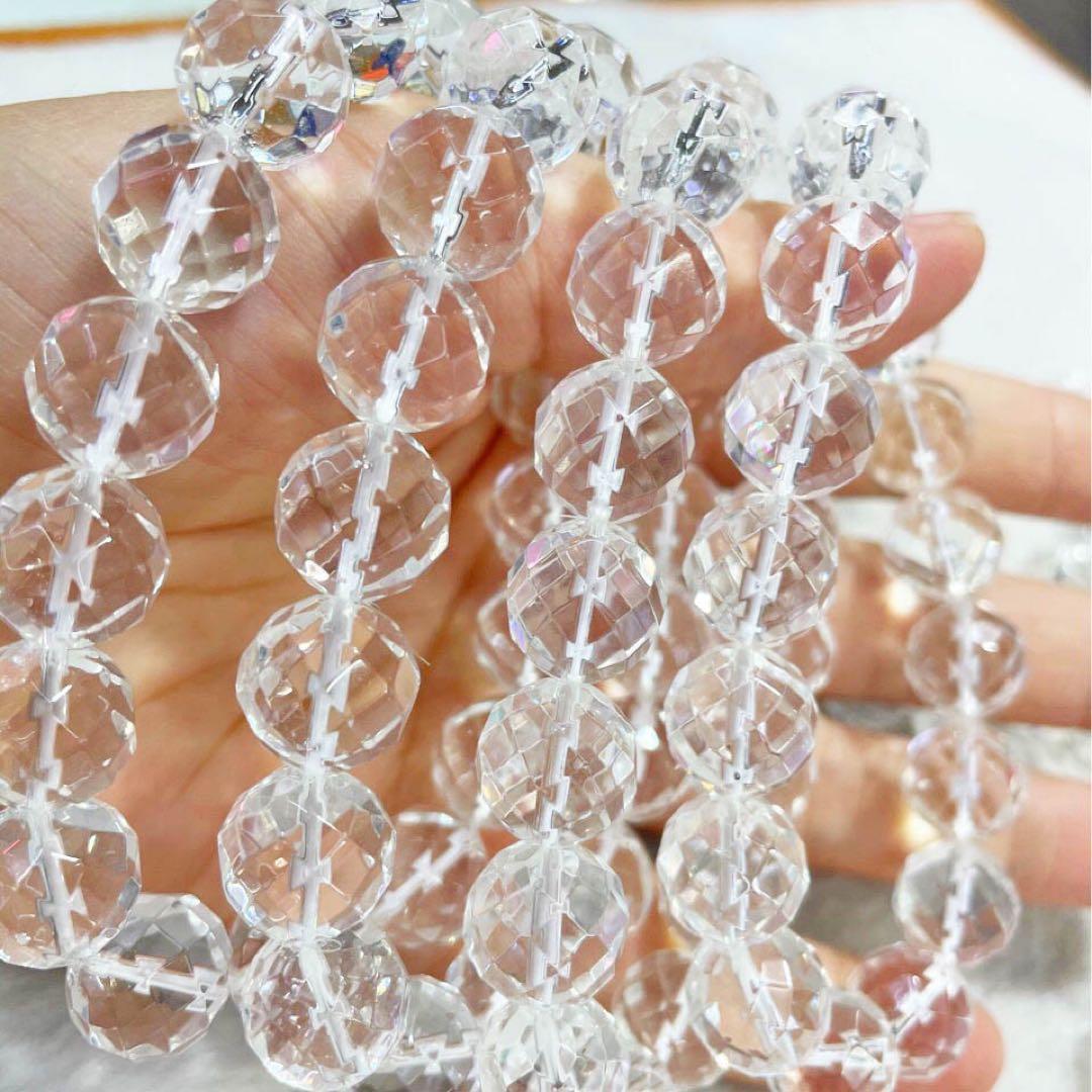 1連売り☆ 水晶64面カット パワーストーン 4月誕生石 粒売り 連材