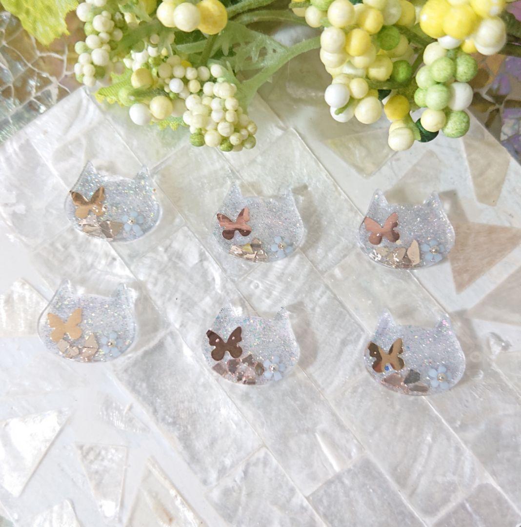 猫のカボション☆6個 z56 ブルー/ネコ/動物/ボタン