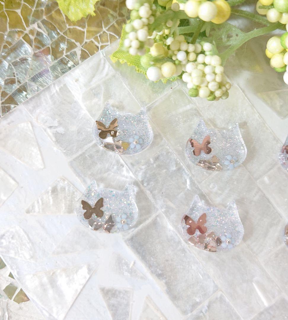 猫のカボション☆6個 z56 ブルー/ネコ/動物/ボタン