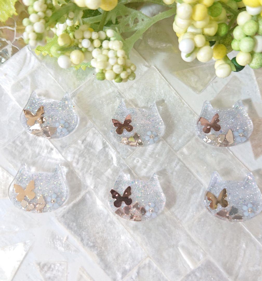 猫のカボション☆6個 z56 ブルー/ネコ/動物/ボタン