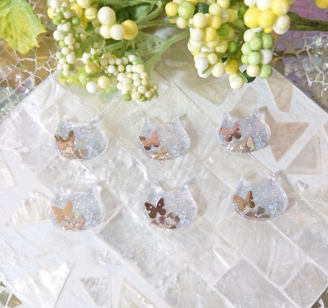 猫のカボション☆6個 z56 ブルー/ネコ/動物/ボタン