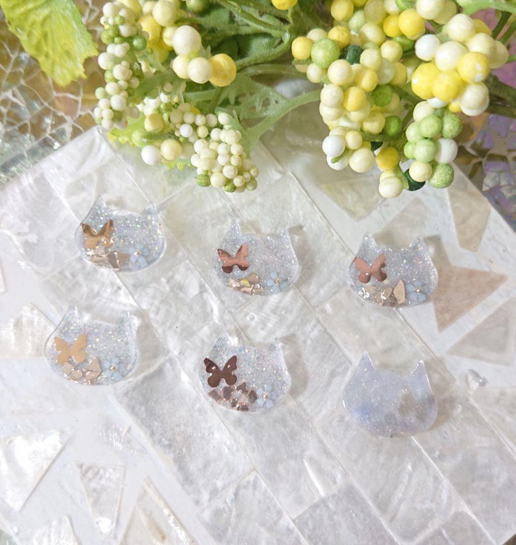 猫のカボション☆6個 z56 ブルー/ネコ/動物/ボタン