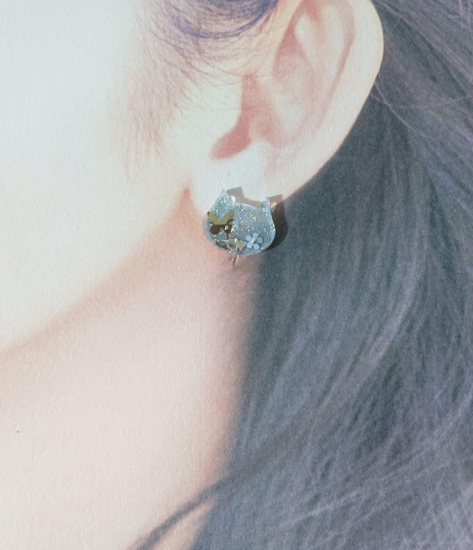 猫のカボション☆6個 z56 ブルー/ネコ/動物/ボタン