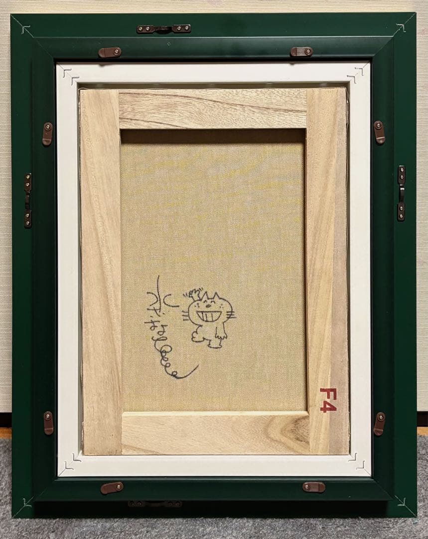 【F4号】手描き作品　水森亜土　額縁　サイン　未使用額　絵画　油彩　人気作品