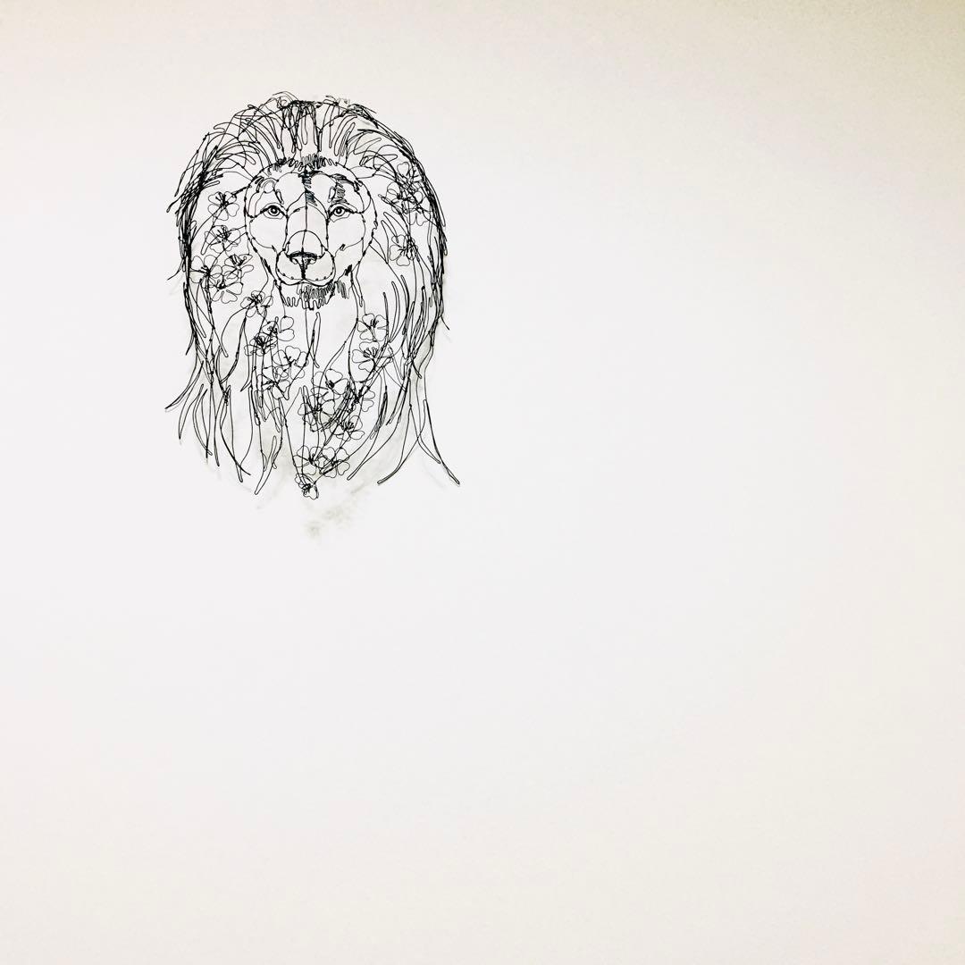ワイヤーアート　桜ライオン　サクライオン　Lion
