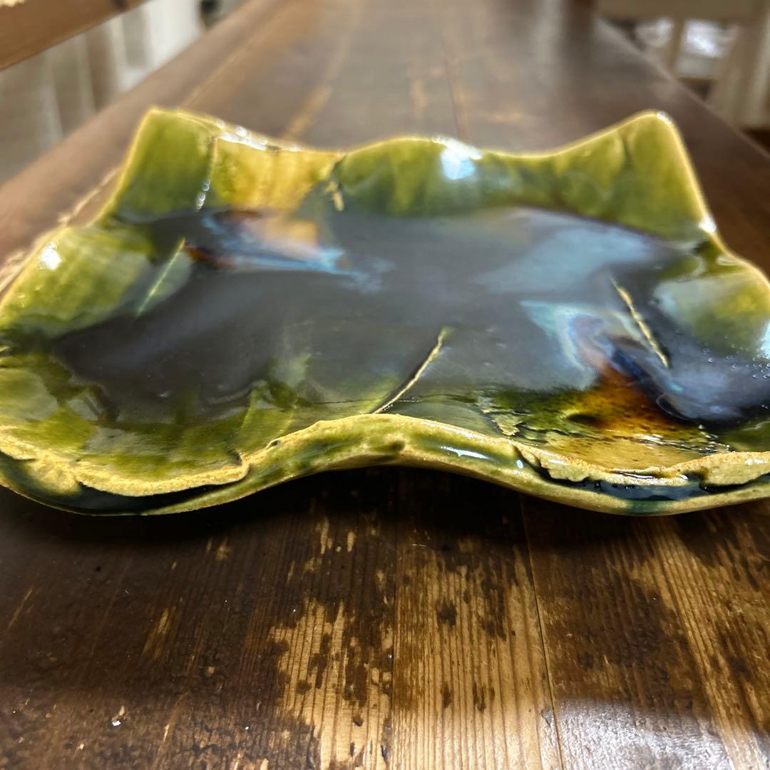 織部焼　白山窯　山田正和　脚付大皿　陶板　作家