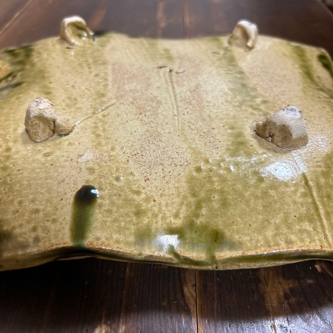 織部焼　白山窯　山田正和　脚付大皿　陶板　作家