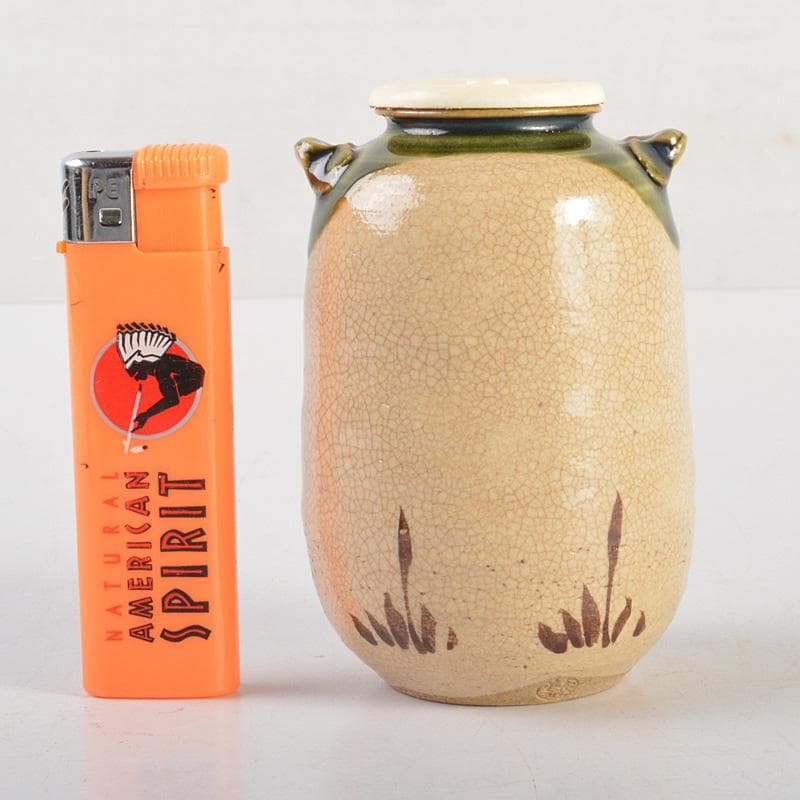 茶道具　松本鐵山造　織部　茶入　共箱　V　6324