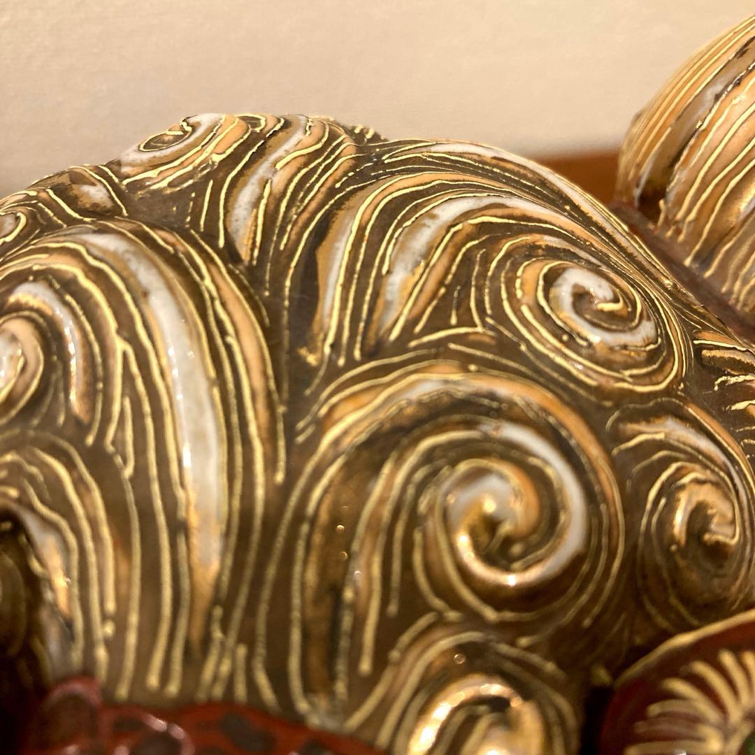 九谷焼 獅子 漆台座付き 骨董 アンティーク ヴィンテージ