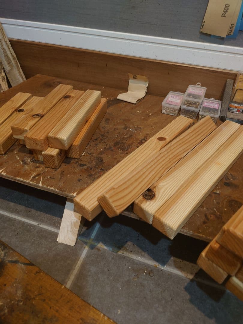 オール杉木製スツール・テーブル 　高さ45cm 2個セット