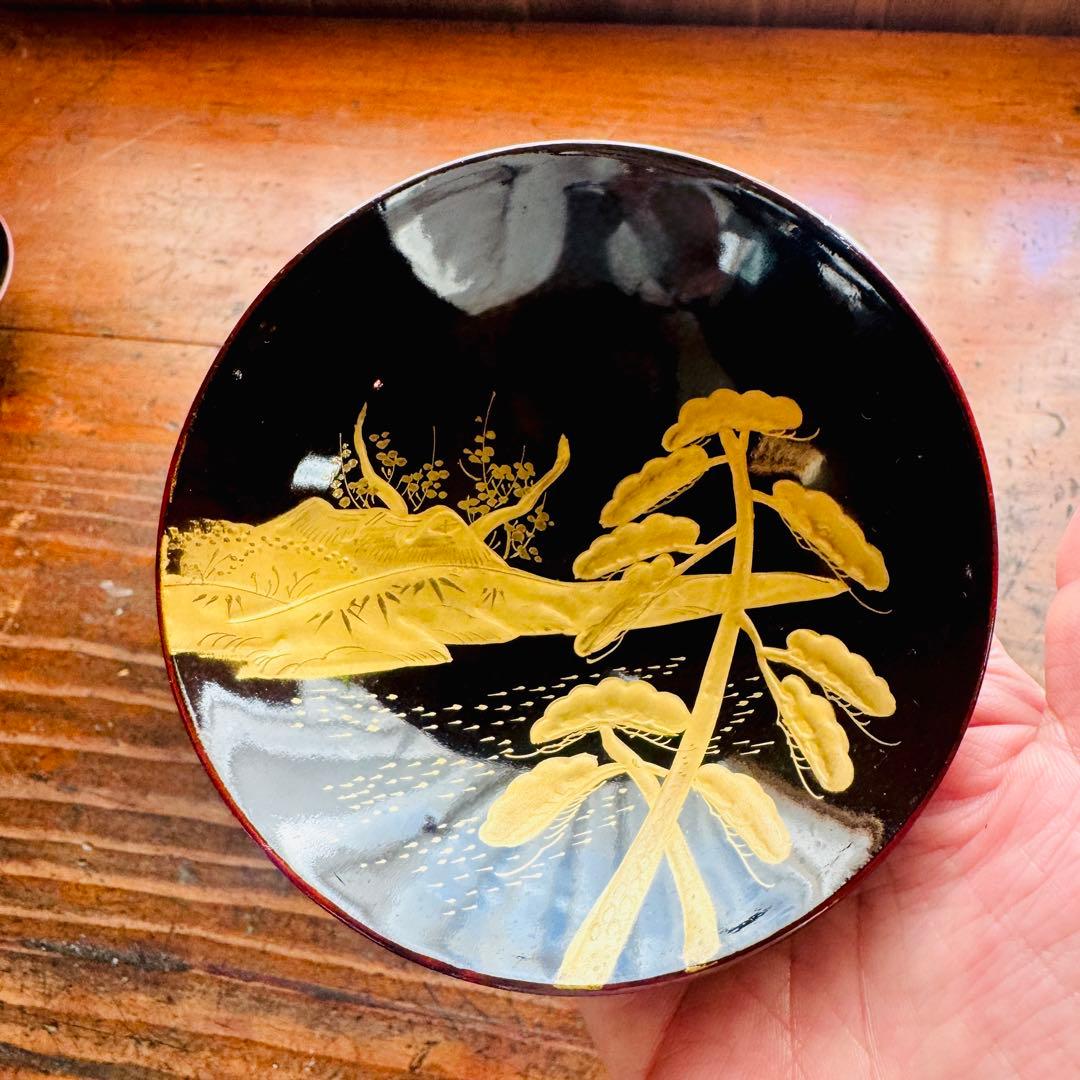 漆塗椀　蒔絵　懐石　金蒔絵吸い物椀2客　正月　椀