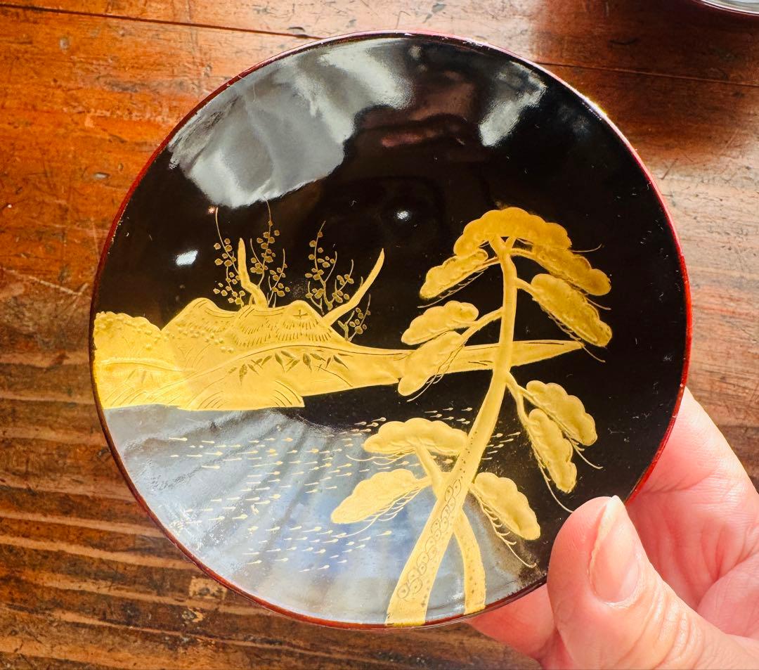 漆塗椀　蒔絵　懐石　金蒔絵吸い物椀2客　正月　椀