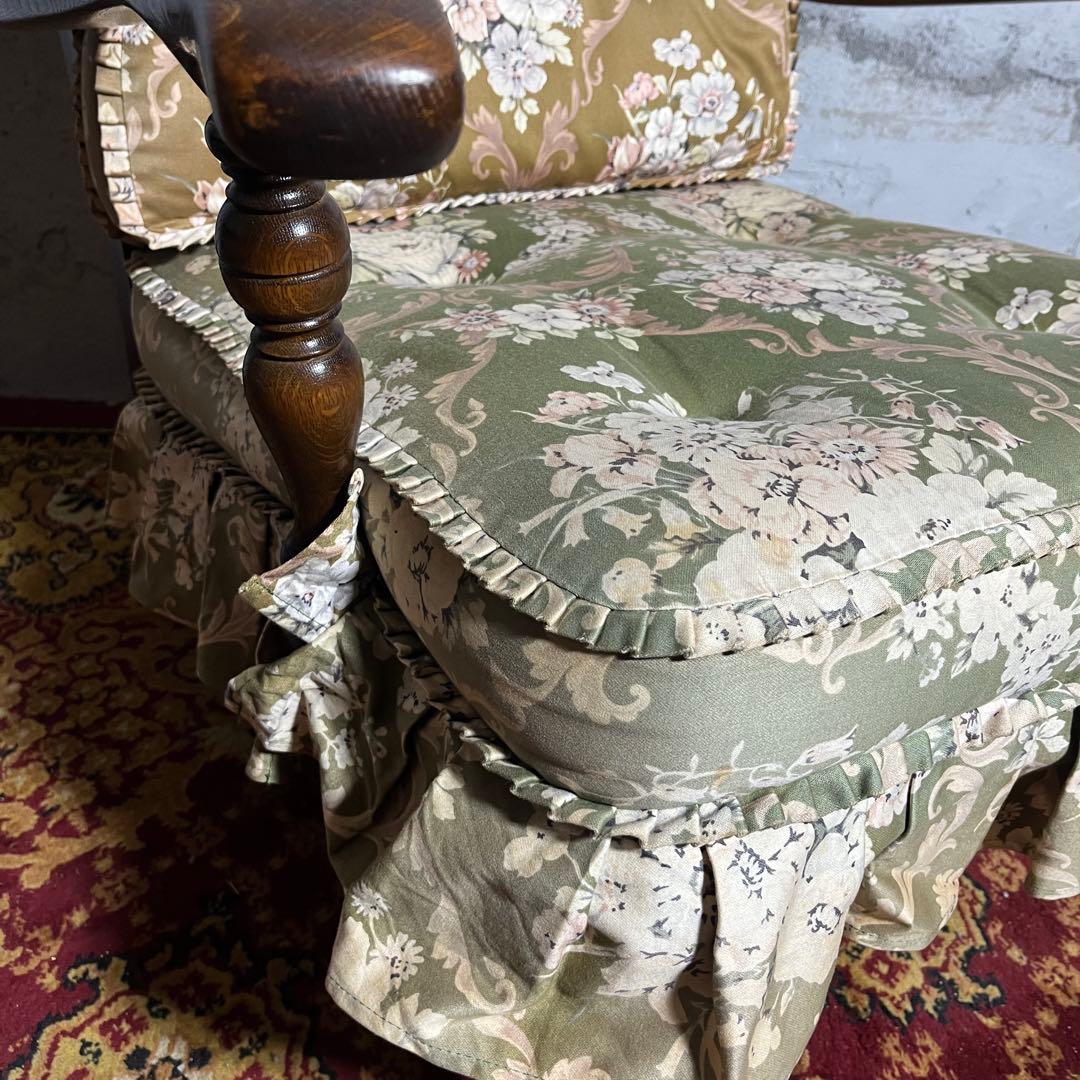 【キツツキ】ラウンジチェア 1人掛け 花柄クッション付き ヴィンテージ ソファ⓵