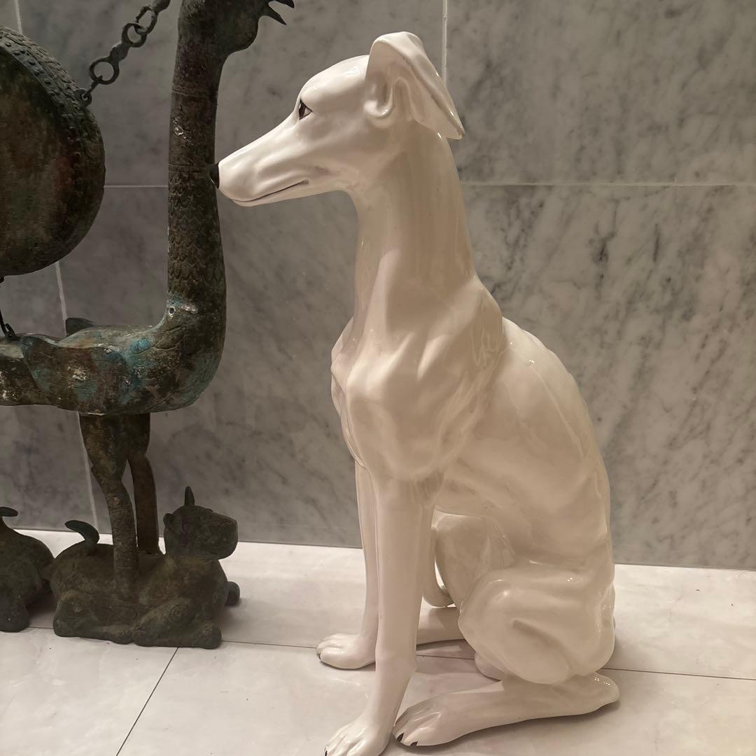 イタリア70年代ビンテージ美しい立ち姿のイタリアングレーハウンド特大サイズの陶器