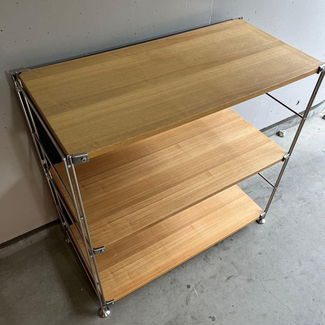 無印★ステンレスユニットシェルフ タモ材棚セット・ワイド・小 バックパネル付き