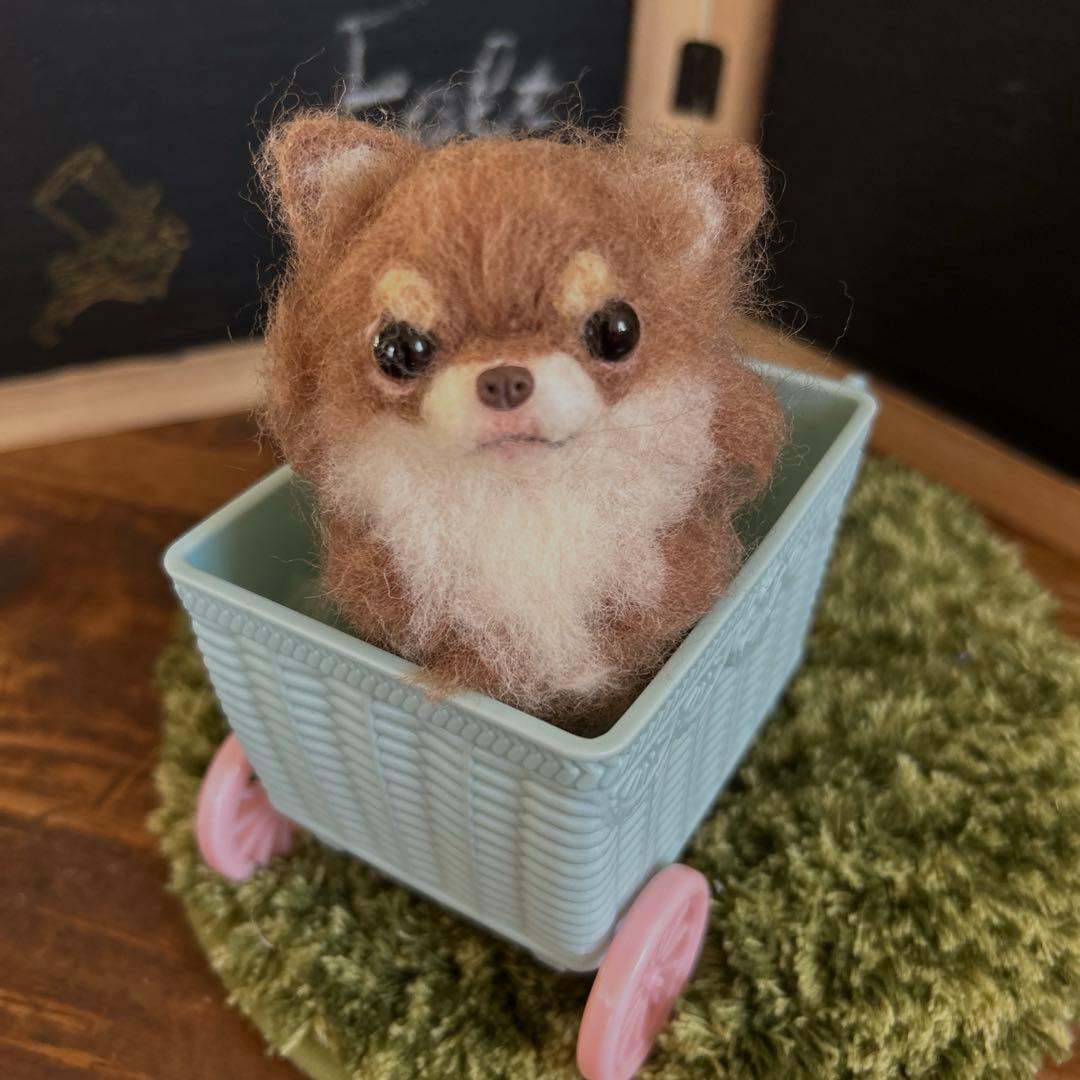 alice...羊毛フェルト　ハンドメイド　カートでお出かけ　チョコタンチワワ