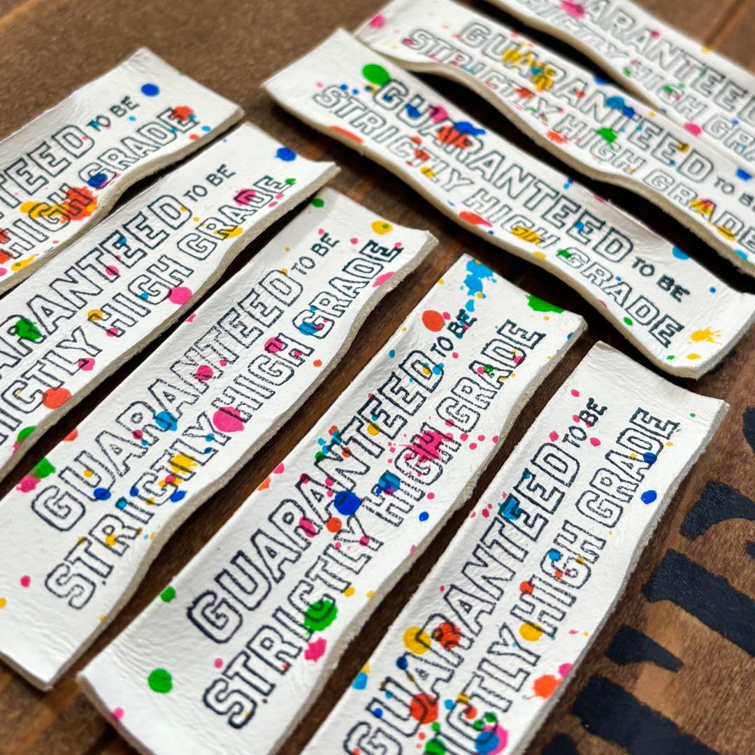 ビンテージ革タグ　ペイントレザータグ　長タグ①カラフルペイント500