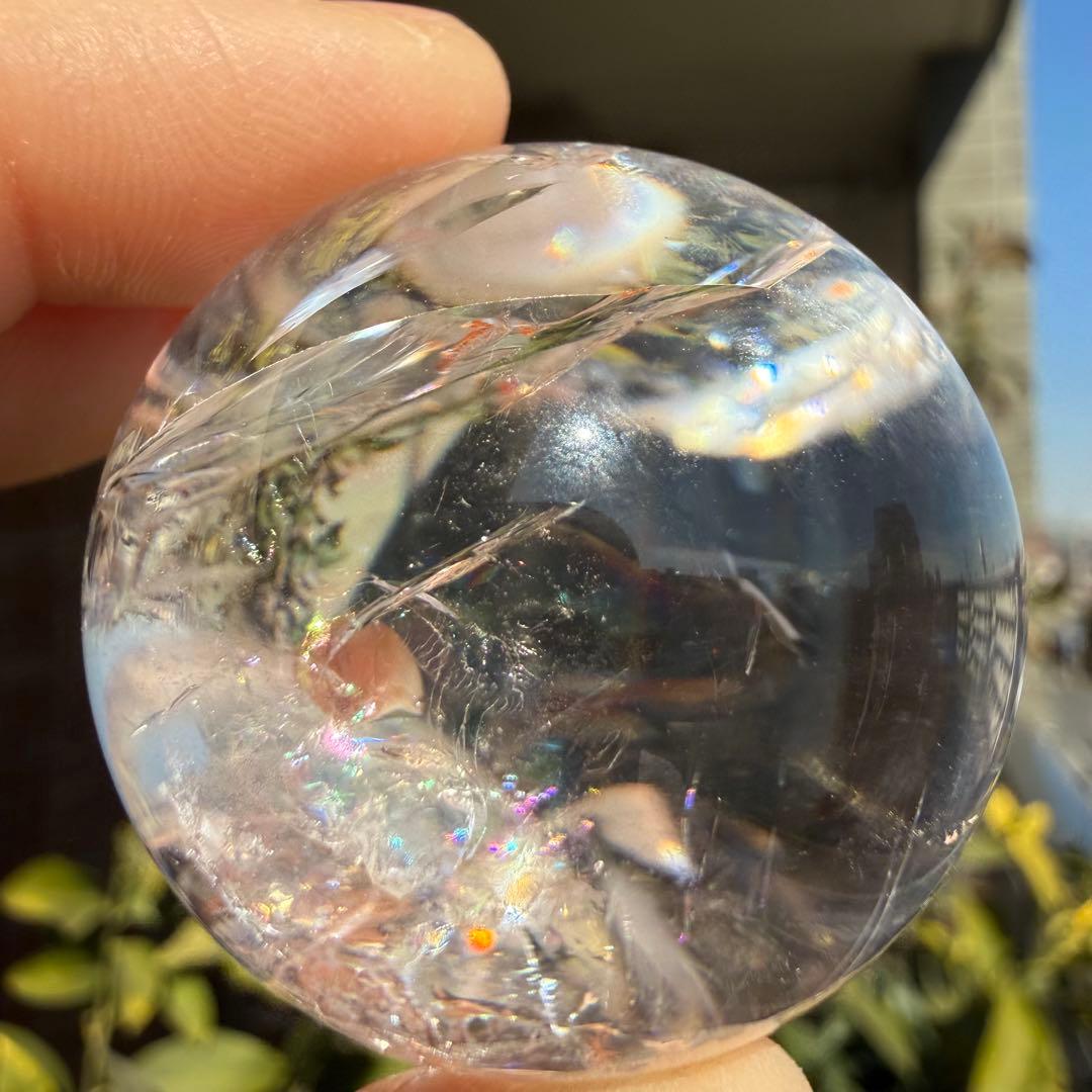 高品質　ピンクアゼツライト　スフィア　虹入り　透明感　台座付き　ピンククォーツ②