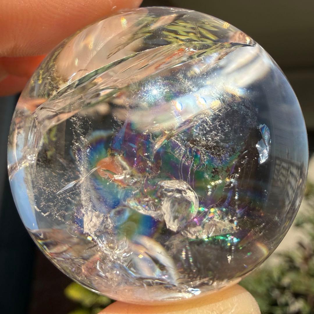 高品質　ピンクアゼツライト　スフィア　虹入り　透明感　台座付き　ピンククォーツ②