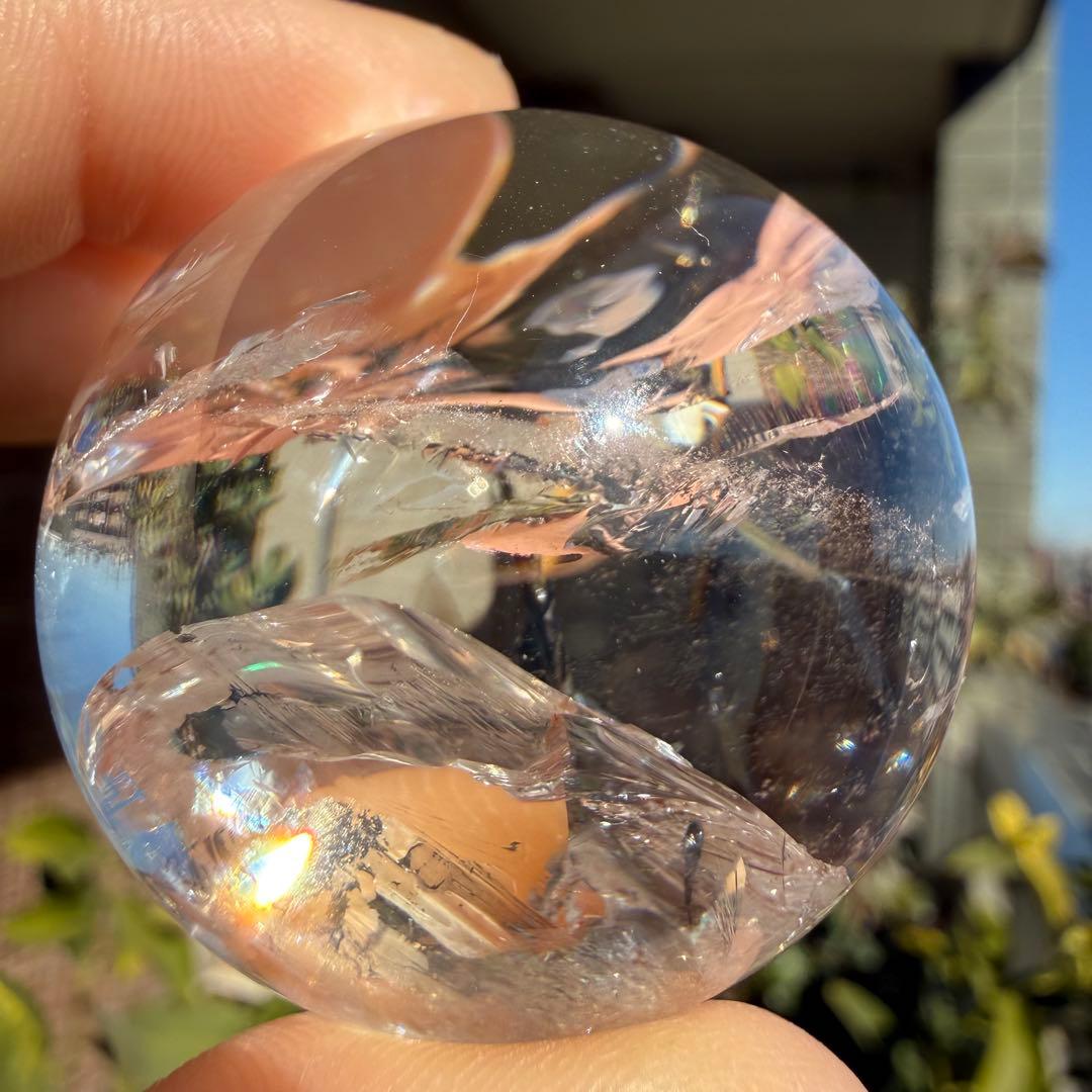 高品質　ピンクアゼツライト　スフィア　虹入り　透明感　台座付き　ピンククォーツ②