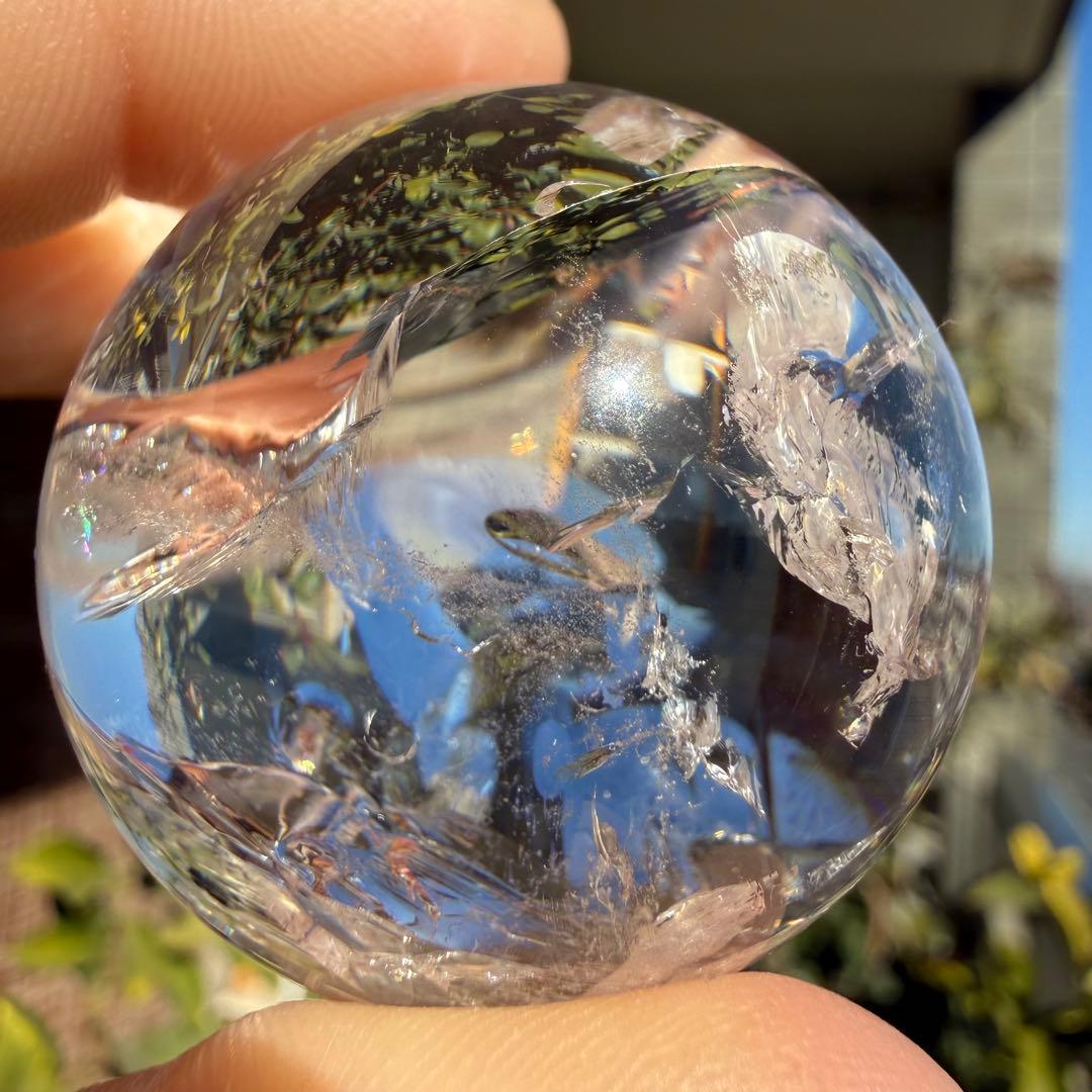 高品質　ピンクアゼツライト　スフィア　虹入り　透明感　台座付き　ピンククォーツ②