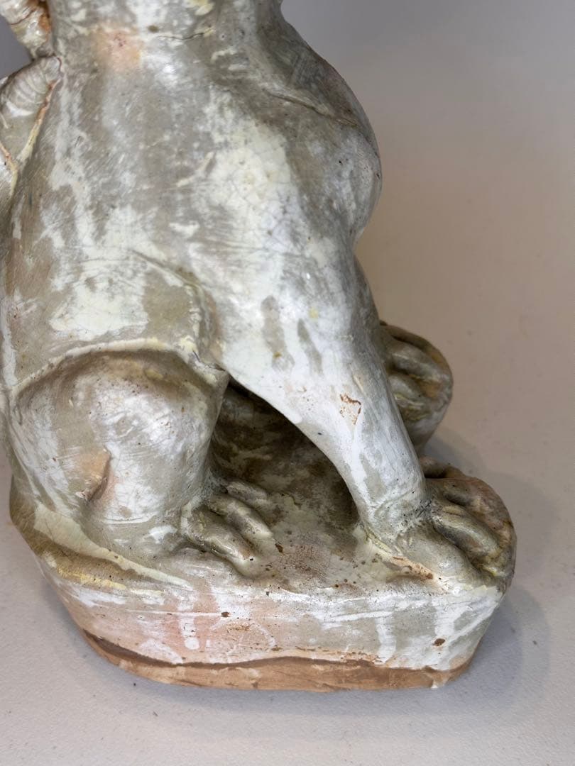 唐時代 鎮墓獣 立像 白掛陶 時代古陶 骨董品 中国古美術