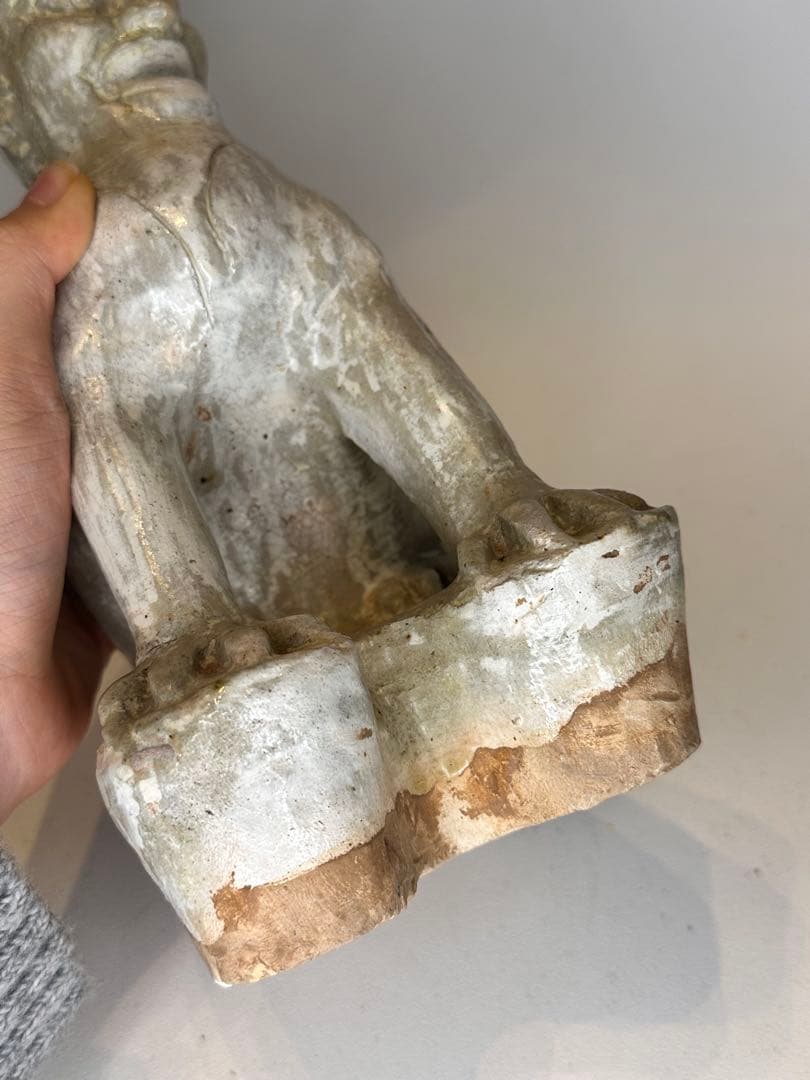唐時代 鎮墓獣 立像 白掛陶 時代古陶 骨董品 中国古美術