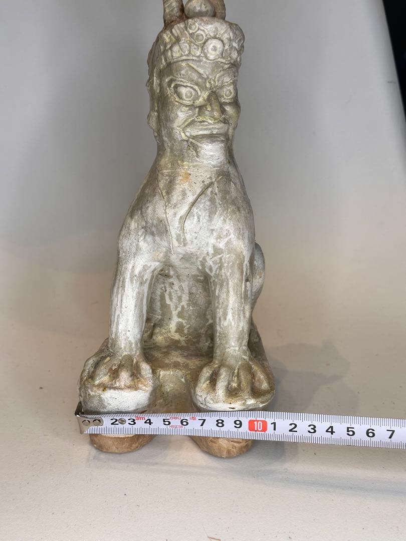 唐時代 鎮墓獣 立像 白掛陶 時代古陶 骨董品 中国古美術