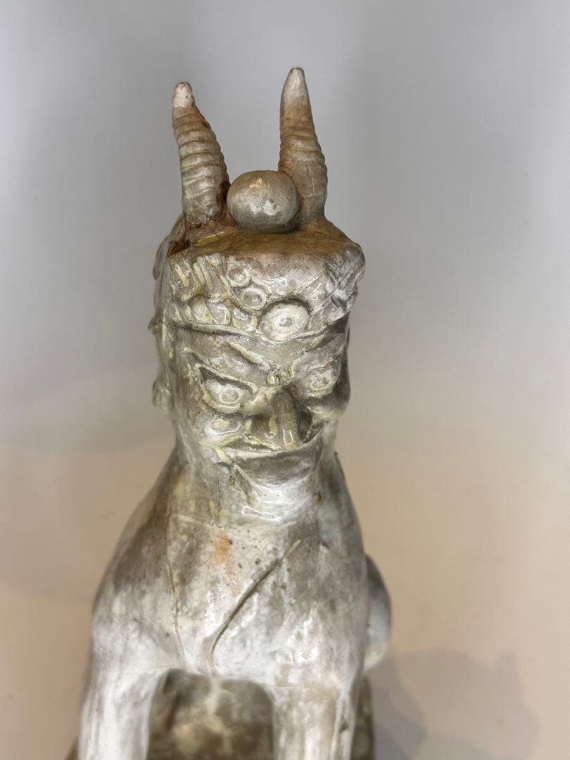 唐時代 鎮墓獣 立像 白掛陶 時代古陶 骨董品 中国古美術