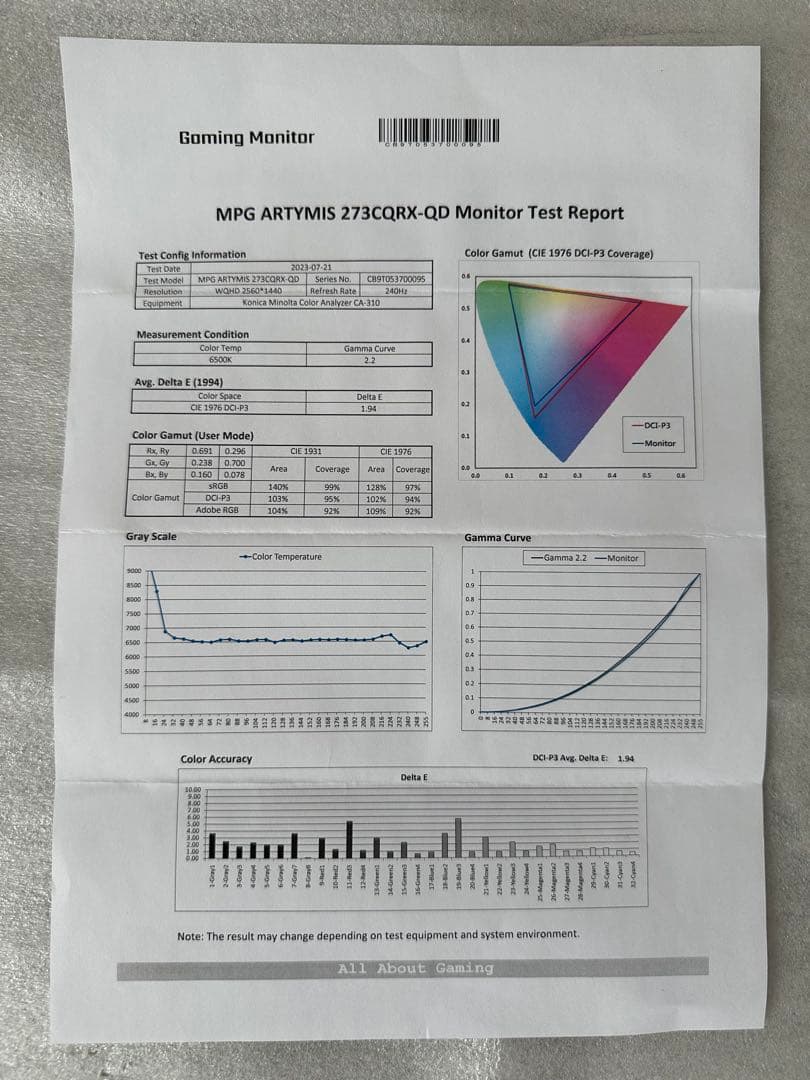 【即購入OK】 MSI MPG ARTYMIS 273CQRX-QD 湾曲