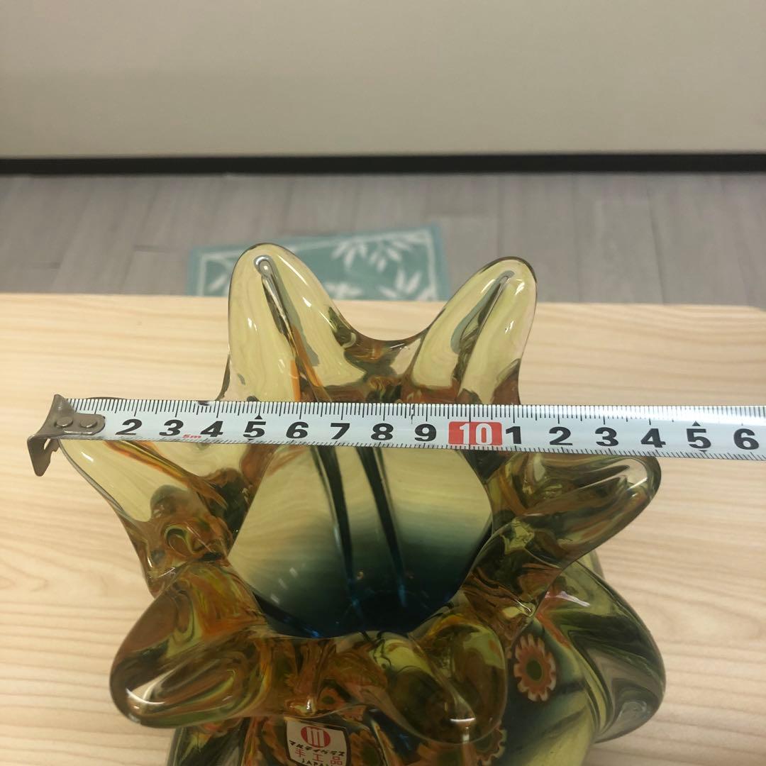 花模様入りグラデーションガラス ヴィンテージ フラワーベース 花瓶 昭和レトロ