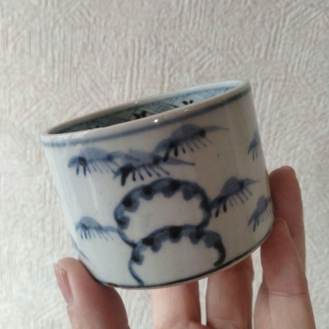 古伊万里染付笹持雪文様半筒茶碗江戸中期蕎麦猪口