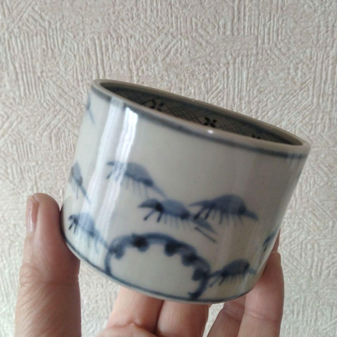 古伊万里染付笹持雪文様半筒茶碗江戸中期蕎麦猪口