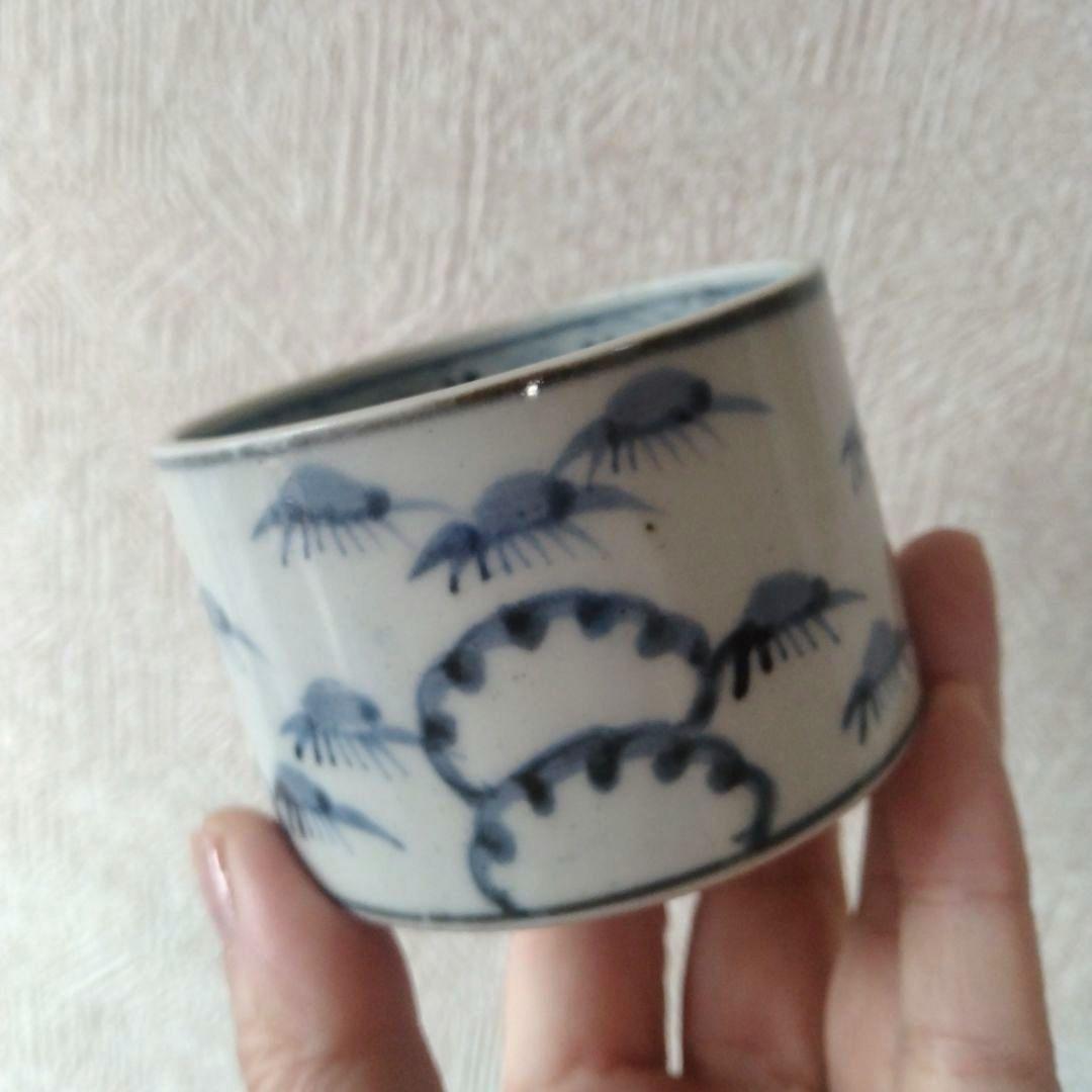 古伊万里染付笹持雪文様半筒茶碗江戸中期蕎麦猪口