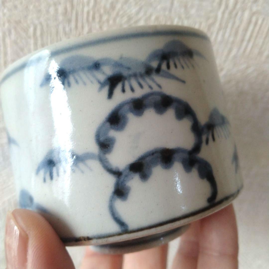 古伊万里染付笹持雪文様半筒茶碗江戸中期蕎麦猪口