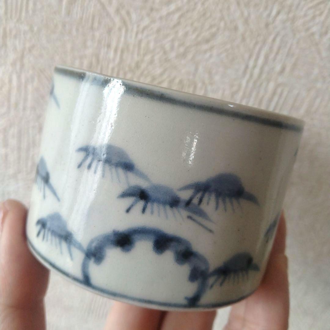 古伊万里染付笹持雪文様半筒茶碗江戸中期蕎麦猪口
