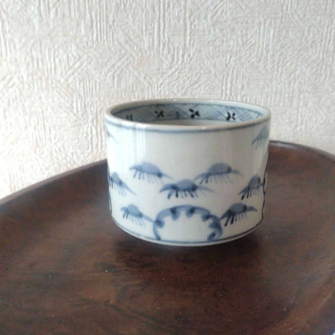 古伊万里染付笹持雪文様半筒茶碗江戸中期蕎麦猪口