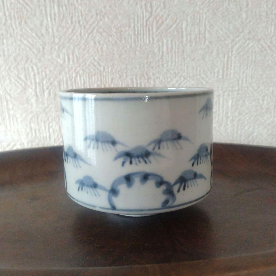 古伊万里染付笹持雪文様半筒茶碗江戸中期蕎麦猪口