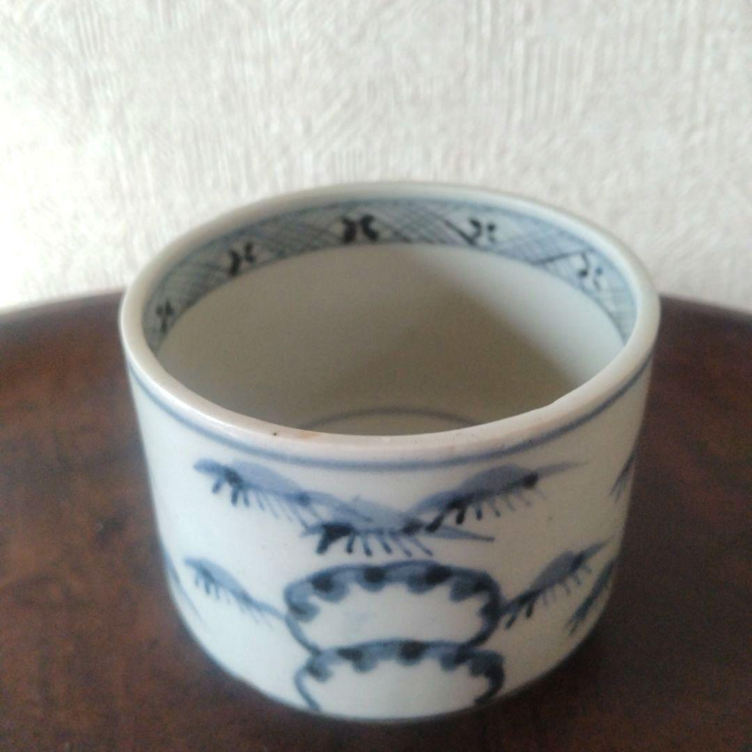 古伊万里染付笹持雪文様半筒茶碗江戸中期蕎麦猪口