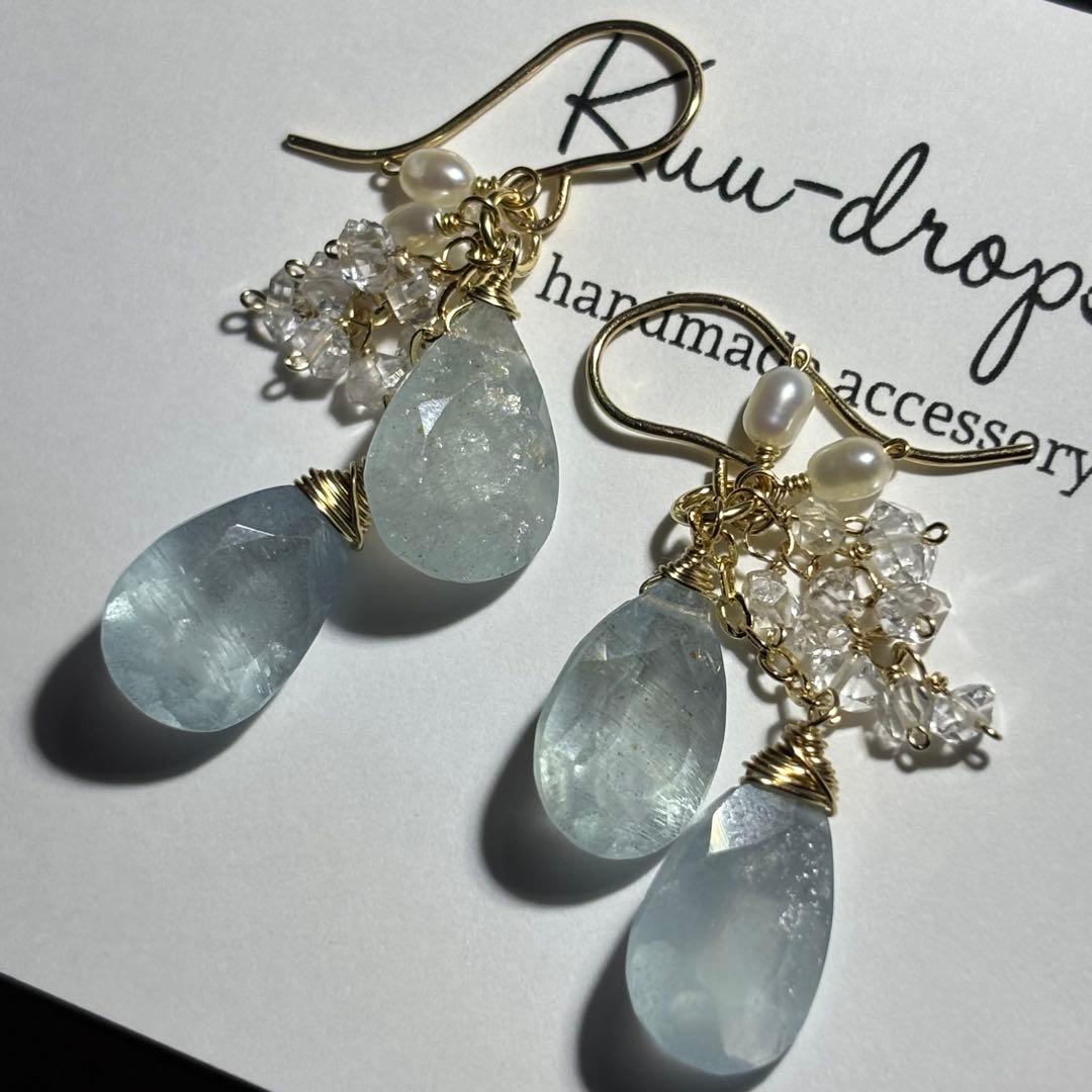 シンデレラアクアマリン✴︎14kgfピアスP305