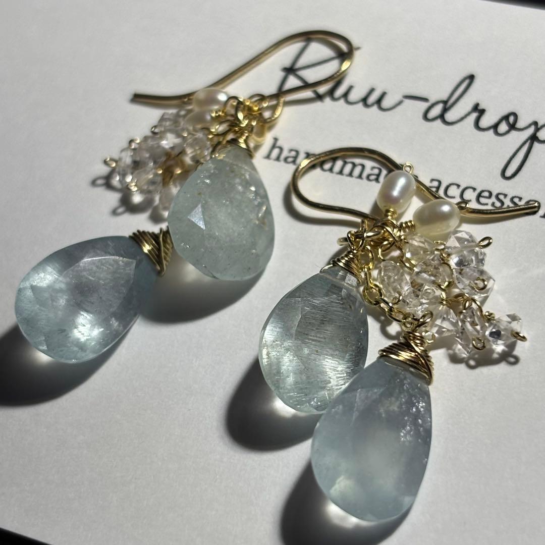 シンデレラアクアマリン✴︎14kgfピアスP305