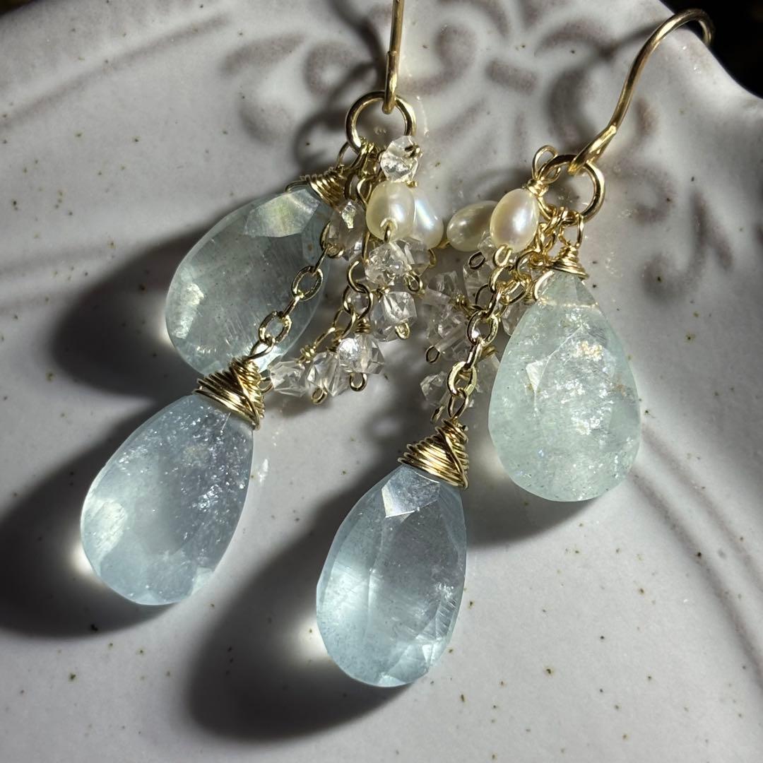 シンデレラアクアマリン✴︎14kgfピアスP305